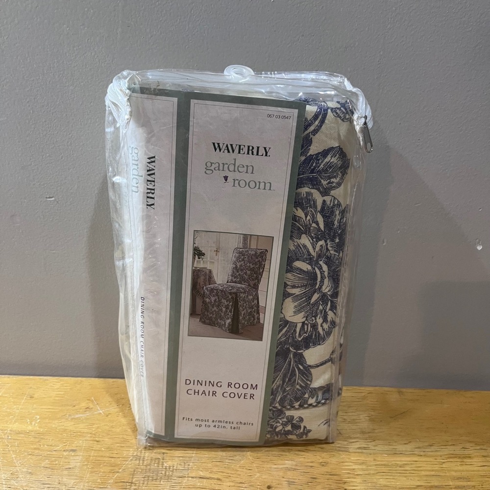 Vtg Waverly Garden Room Dining Chair Cover Garden Toile Navy Blue Cream 2003 NEW